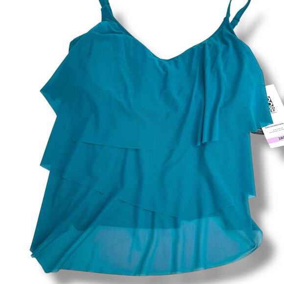 NEW Coco Reef Teal Tankini Top Size 38C Layered Mesh Flowey Loose Swimsuit XL - Picture 5 of 11